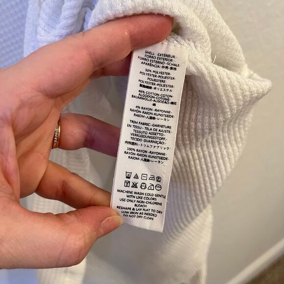 We the Free Blossom Thermal Top Size XS Ivory Patchwork Sleeve Boho Waffle Knit - Picture 6 of 12